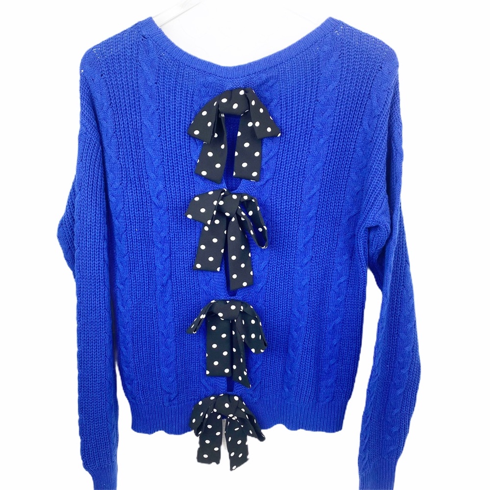 NWT Maison Jules Blue Polka Dot Sweater Small